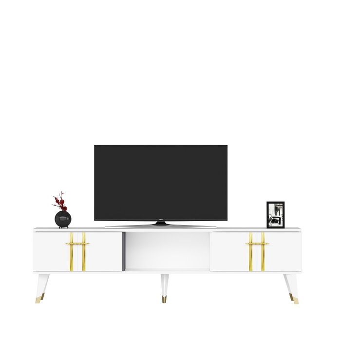 Hanah Home Soporte para televisor Asel - Blanco y Oro Hanah Home Soporte para televisor Asel - Blanco y Oro